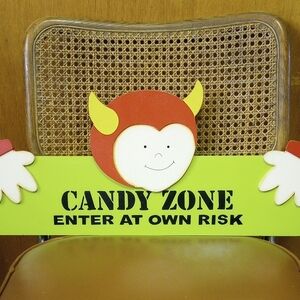 Colorful Wood Halloween Party Devil Sign, Candy Zone: Enter at Your Own Risk